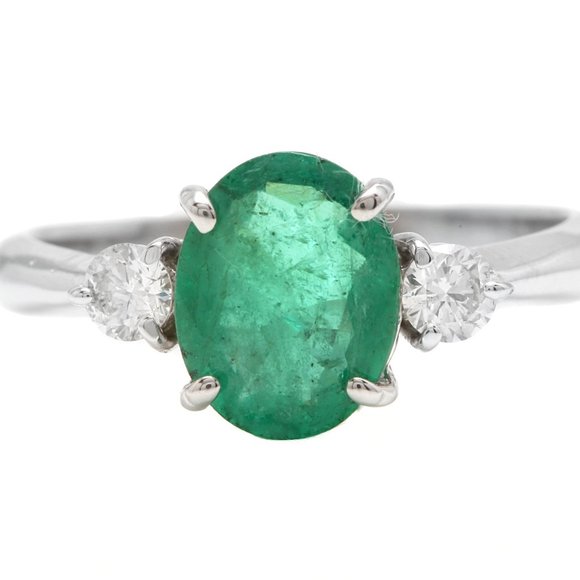 2.06Ct Natural Emerald & Diamond 14KW Gold Ring